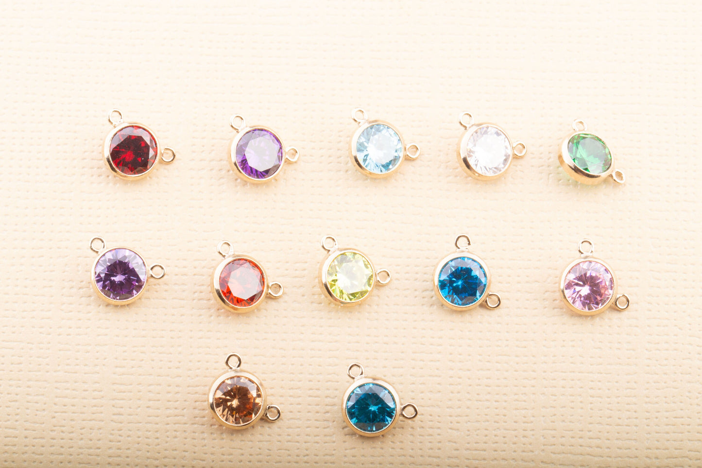 6mm - 14K Gold Filled Birthstone TOPSIDE Connectors, Loops On Top Side, AAA Top Quality Cubic Zirconia Bezel Charm, Permanent Jewelry Supply